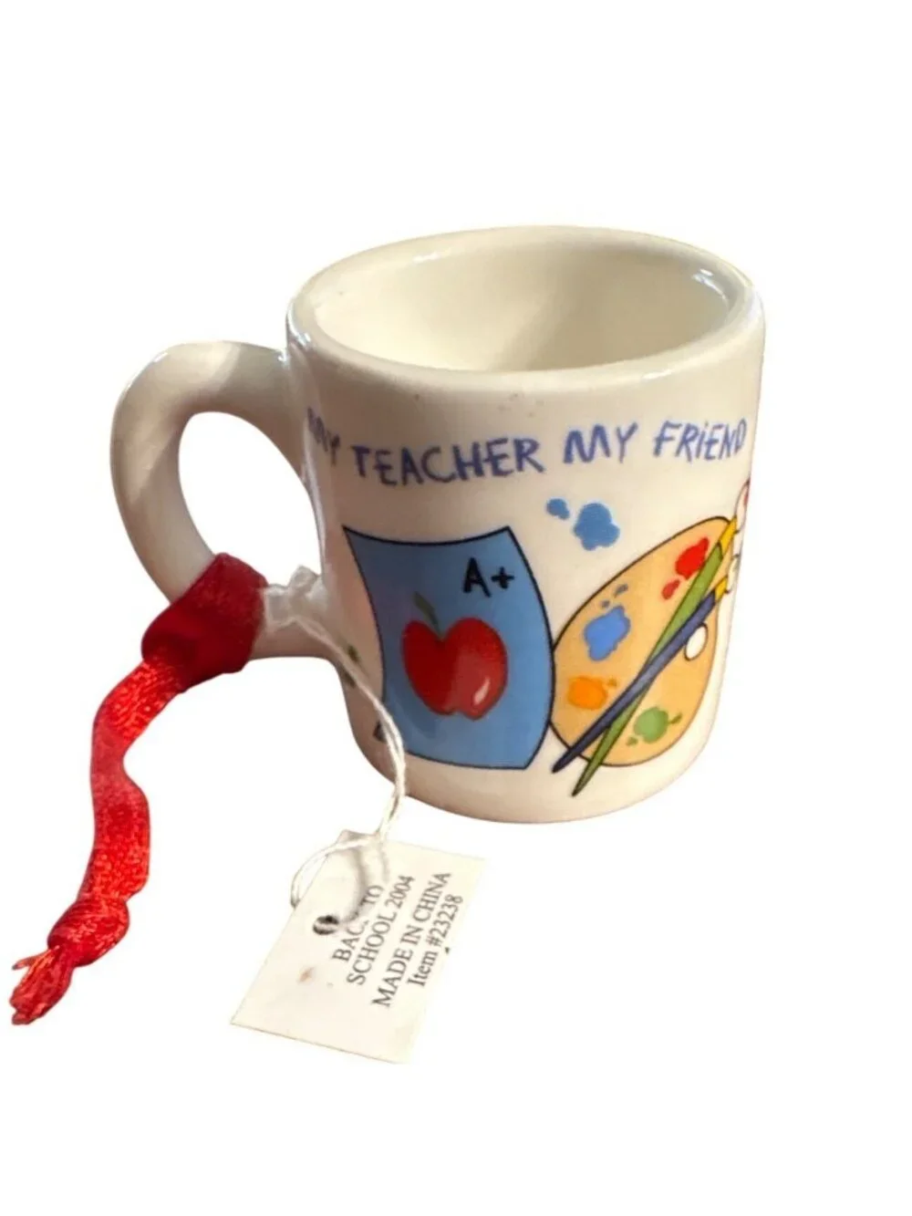 VTG My #1 Teacher Ceramic Mini Mug Cup Ornament Holiday Decor School Apple BTS